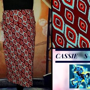 LuLaRoe Cassie, size small, maroon light blue and orange